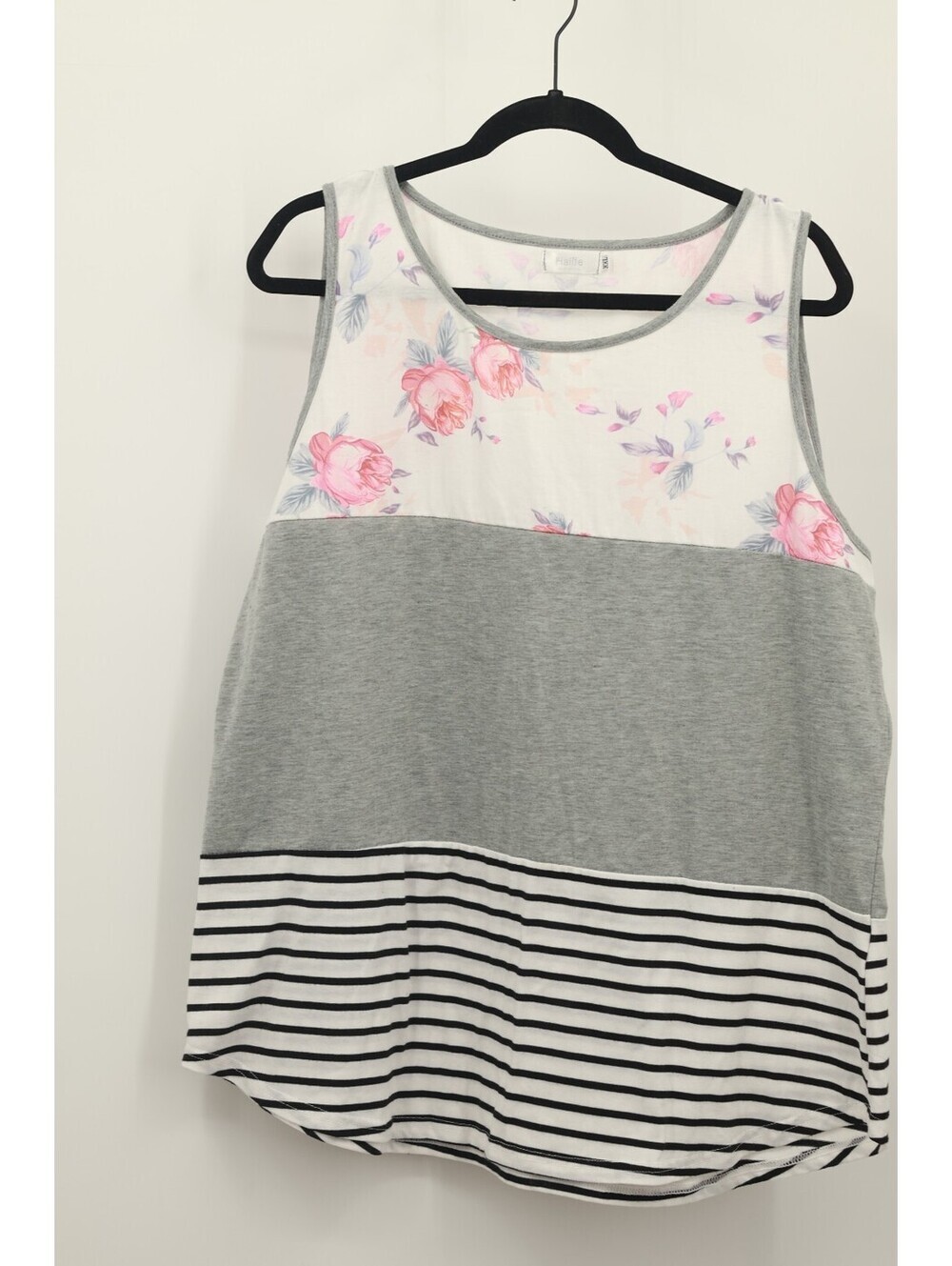 Halife Womens XXL Tank Top Floral Gray White Black Striped Sleeveless Colorblock